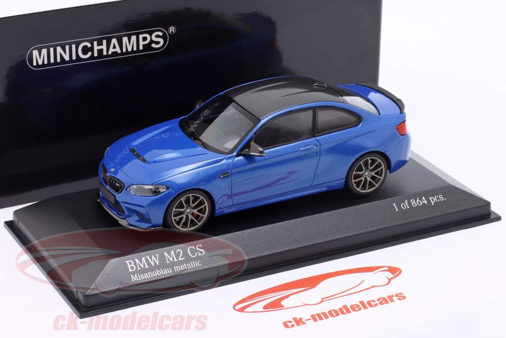 BMW M2 CS (F87) 2020 Misano blå metallisk / gylden fælge 1:43 Minichamps