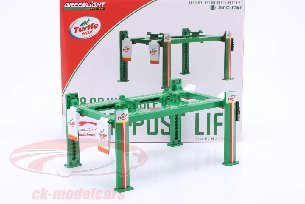 Ajustable quatre piliers plate-forme élévatrice Turtle Wax vert / blanc / rouge 1:18 Greenlight