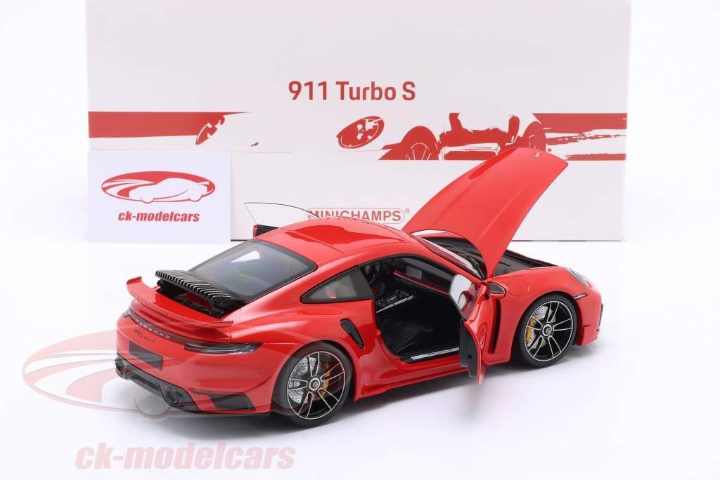 Porsche 911 (992) Turbo S Coupe Sport Design 2021 indischrot 1:18 Minichamps