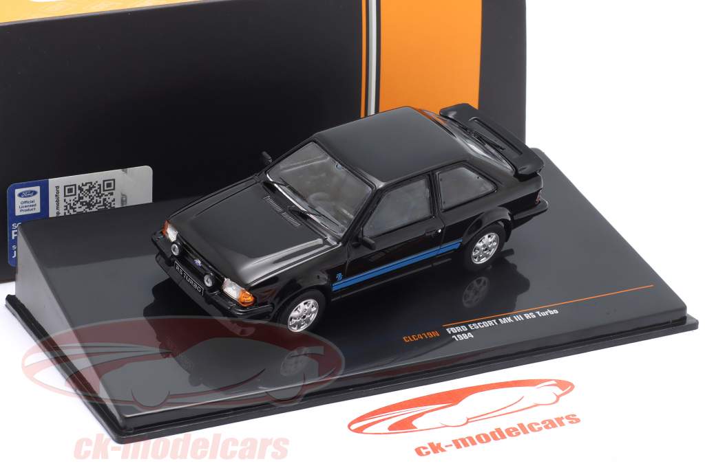 Modèle Réduit Ford Escort MK3 RS Turbo 1984 Noir 1:43 - Miniature En Métal IXO - 12