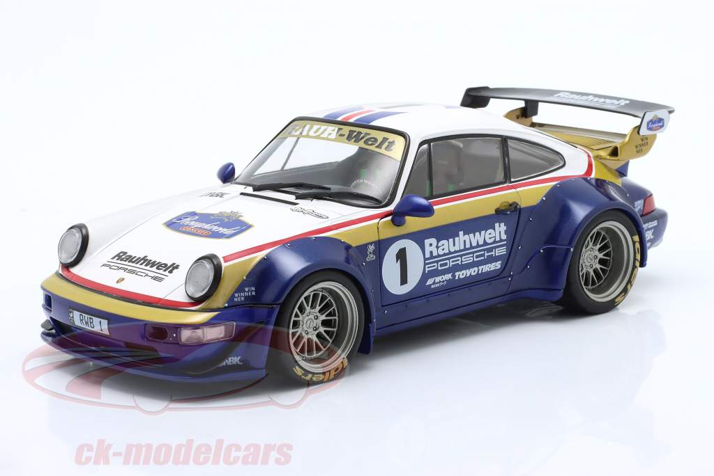 Porsche 911 (964) RWB Rauh-Welt 2022 蓝色的 / 白色的 / 红色的 / 金子 1:18 Solido