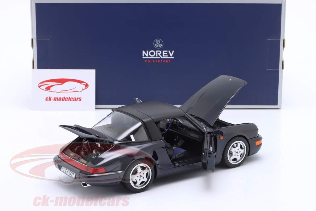 Porsche 911 (964) Carrera 4 Targa Byggeår 1991 mørkeblå 1:18 Norev