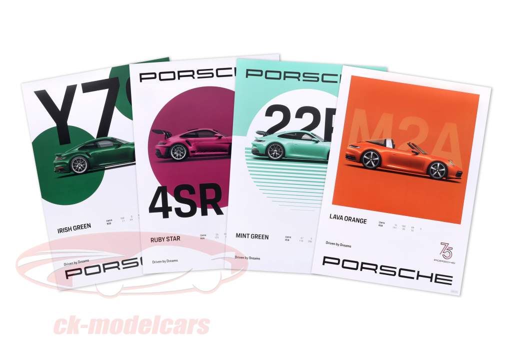 Porsche plakat sæt 911 (992) 75 Flere år (4x 50x70 cm)