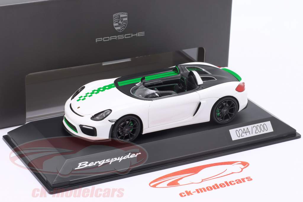 Porsche Boxster Bergspyder blanco / verde / negro 1:43 Spark
