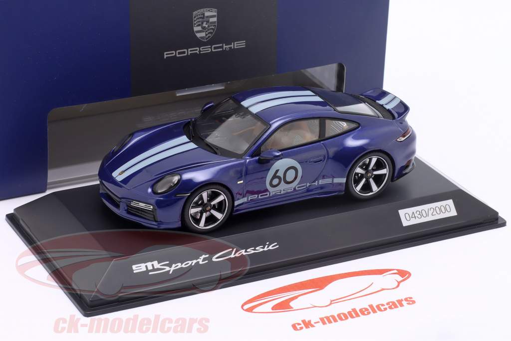 Porsche 911 (992) Sport Classic year 2022 gentian blue 1:43 Spark