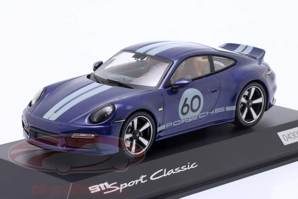 Porsche 911 (992) Sport Classic Année de construction 2022 bleu gentiane 1:43 Spark