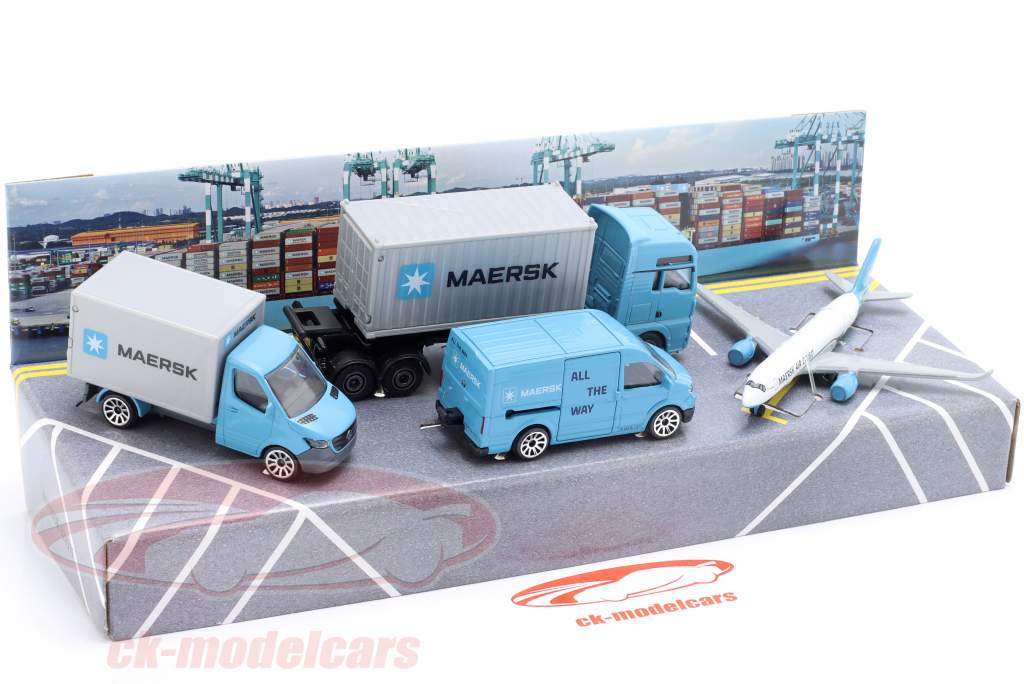 4-Car Set MAERSK Logistic light blue / grey 1:64 Majorette