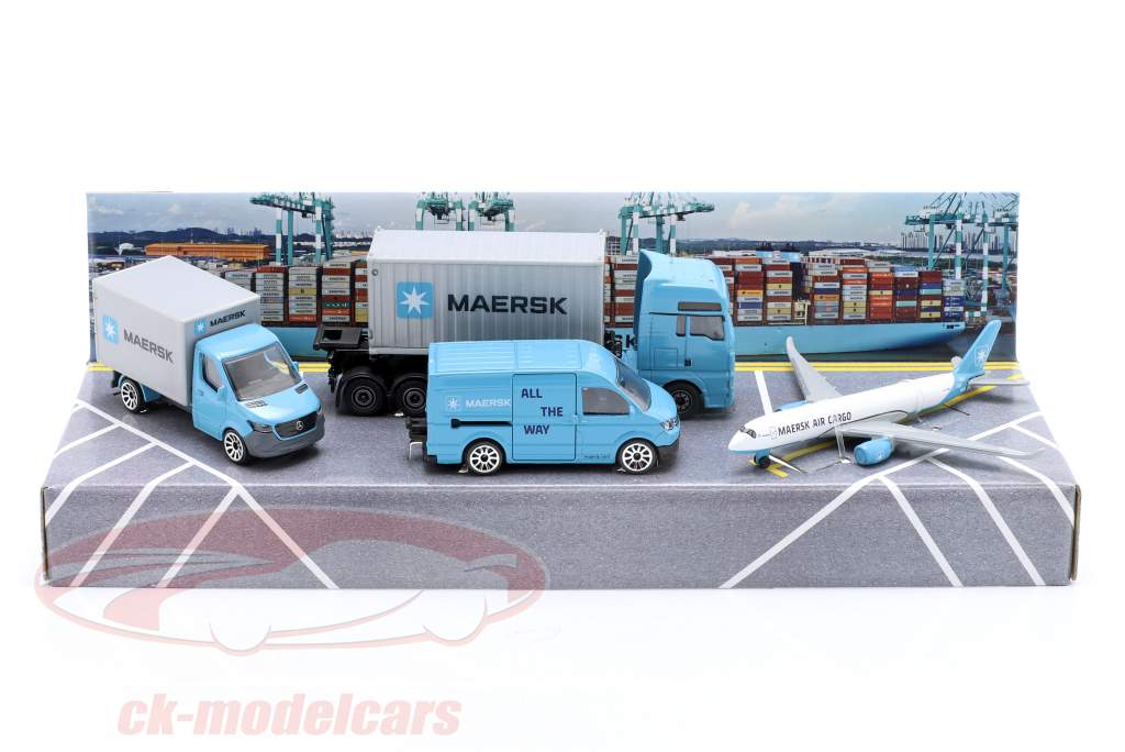 4-Car Set MAERSK Logistic hellblau / grau 1:64 Majorette