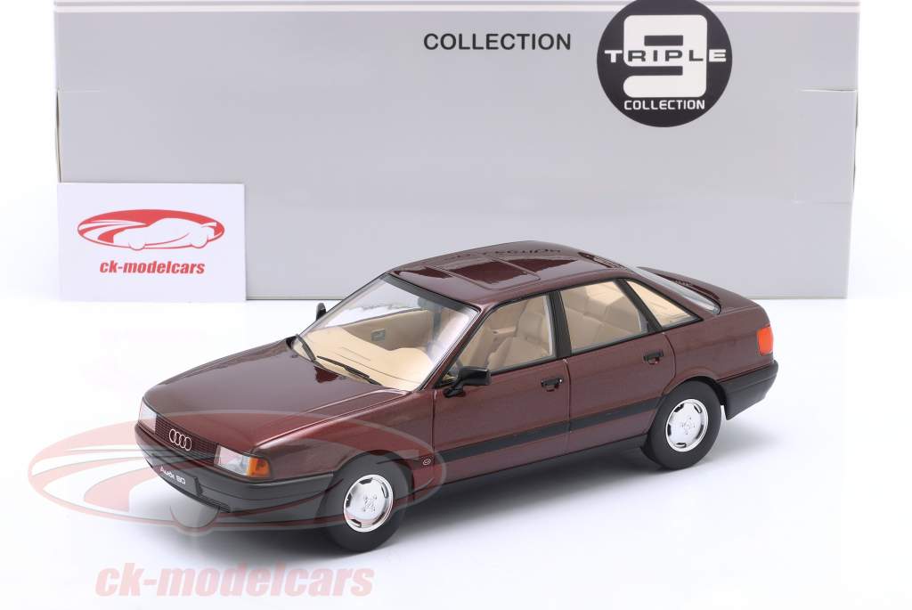 Audi 80 (B3) ano de construção 1989 vermelho escuro metálico 1:18 Triple9