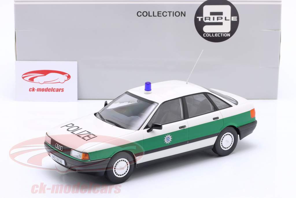 Audi 80 (B3) policía Año de construcción 1989 blanco / verde 1:18 Triple9