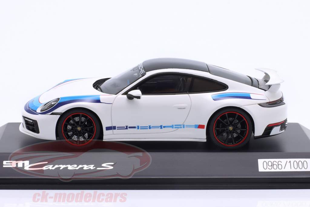 Porsche 911 (992) Carrera S year 2019 white / blue 1:43 Spark
