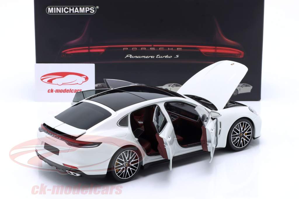 Porsche Panamera Turbo S ano de construção 2020 branco metálico 1:18 Minichamps