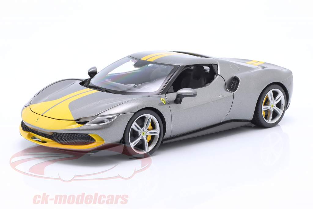 Ferrari 296 GTB Assetto Fiorano Anno di costruzione 2022 Grigio metallico / giallo 1:18 Bburago