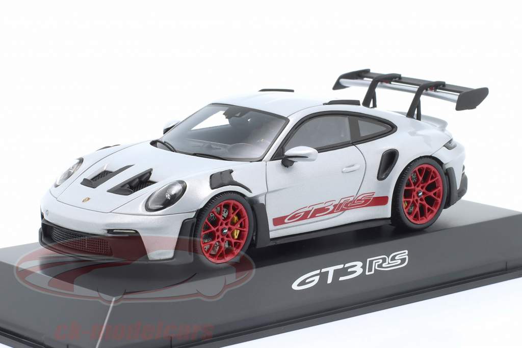 Porsche 911 (992) GT3 RS eisgrau metallic / pyro rot 1:43 Spark