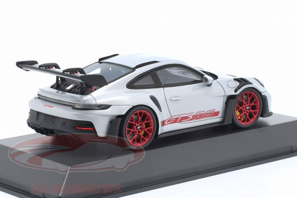 Porsche 911 (992) GT3 RS eisgrau metallic / pyro rot 1:43 Spark