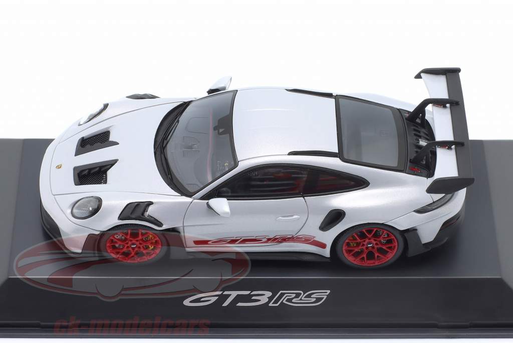 Porsche 911 (992) GT3 RS gris glace métallique / pyro rouge 1:43 Spark