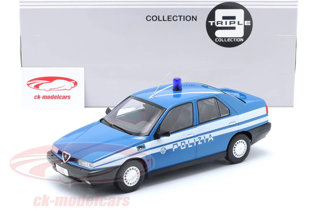 Alfa Romeo 155 politi Byggeår 1996 blå / hvid 1:18 Triple9
