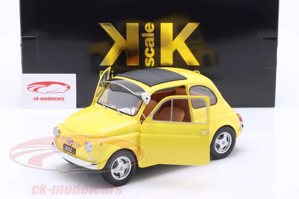 Fiat 500 F Custom med aftagelig Tag Byggeår 1968 gul 1:12 KK-Scale