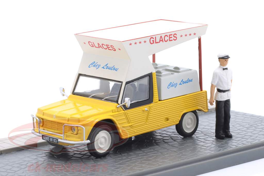 Citroen Mehari camion de crème glacée avec chiffre jaune / blanc 1:43 Atlas
