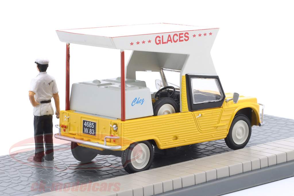 Citroen Mehari ice cream truck with figure yellow / white 1:43 Atlas