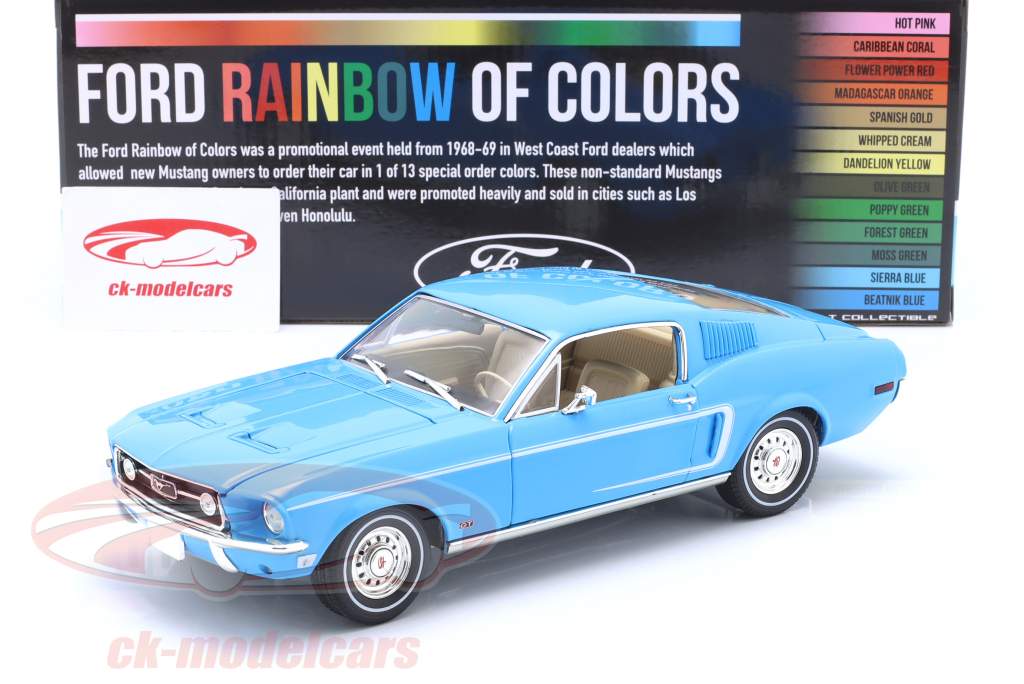 Ford Mustang Fastback rainbow of colours Année de construction 1968 sierra bleu 1:18 Greenlight