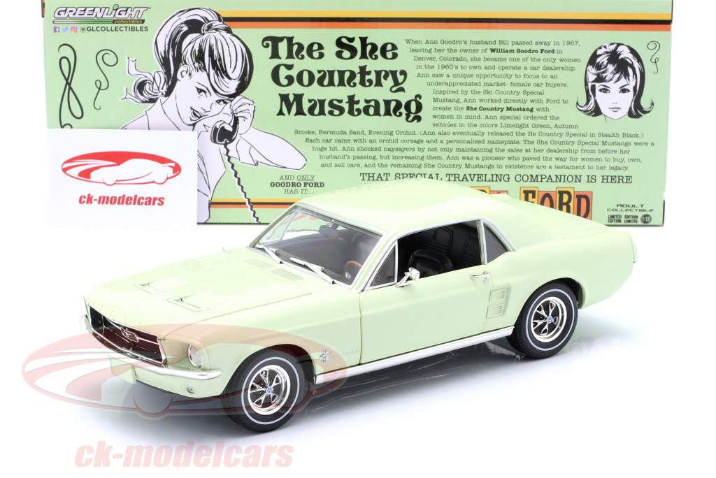 Ford Mustang Coupe Byggeår 1967 lysegrøn 1:18 Greenlight