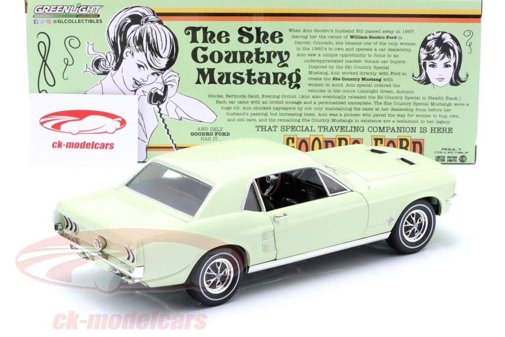 Ford Mustang Coupe Byggeår 1967 lysegrøn 1:18 Greenlight