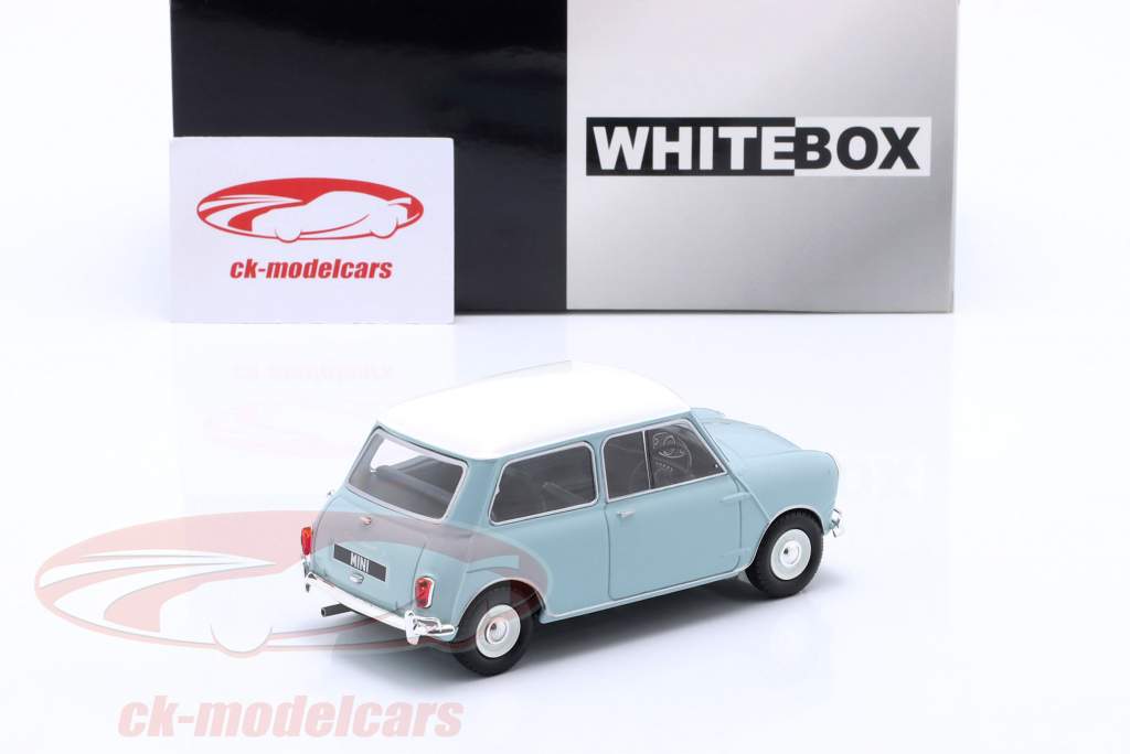 Austin Mini Cooper S 建设年份 1965 浅蓝色 / 白色的 RHD 1:24 WhiteBox