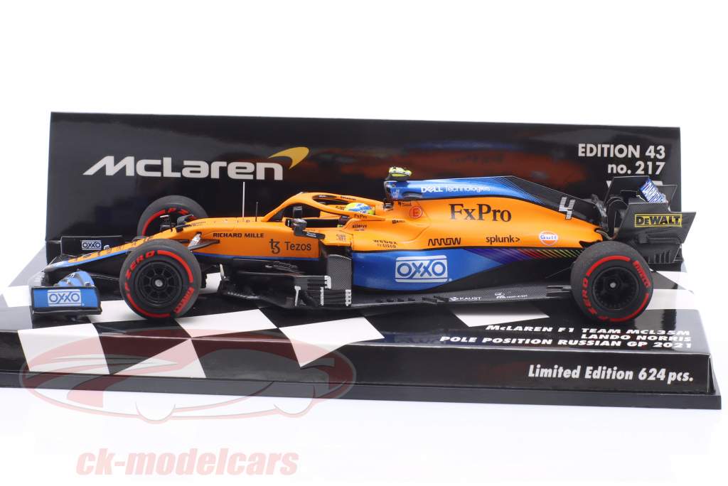 Lando Norris McLaren MCL35M #4 polacos posición Rusia GP Fórmula 1 2021 1:43 Minichamps