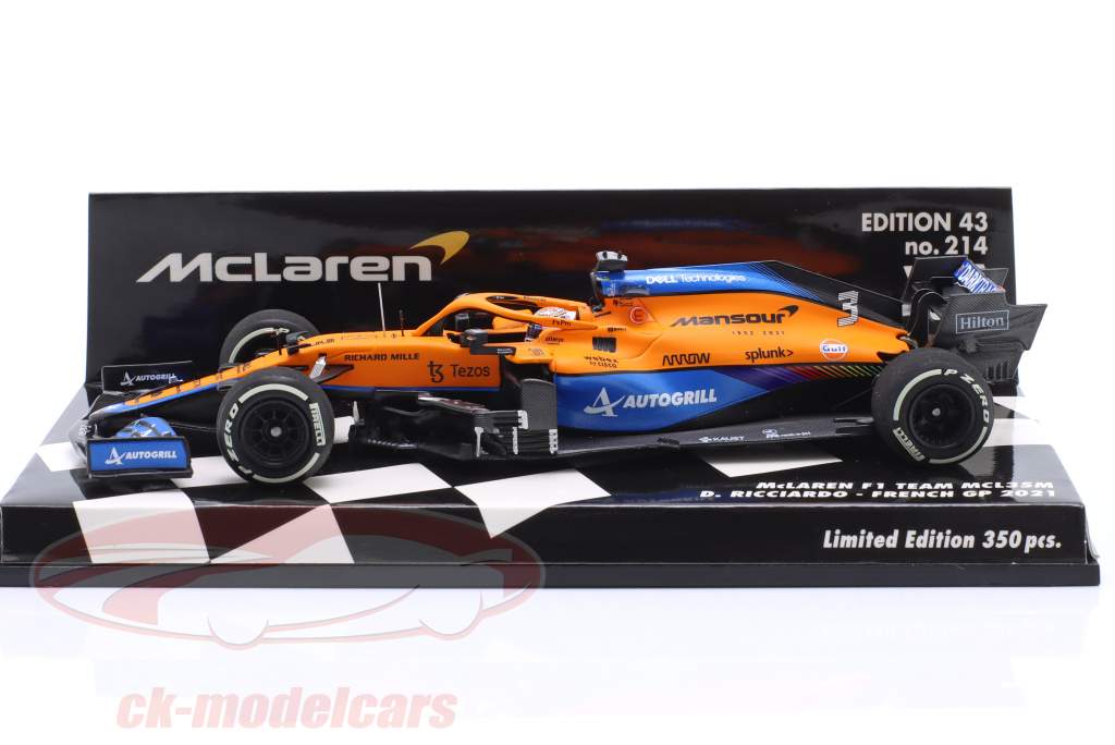 D. Ricciardo McLaren MCL35M #3 6 Frankrig GP Formel 1 2021 1:43 Minichamps