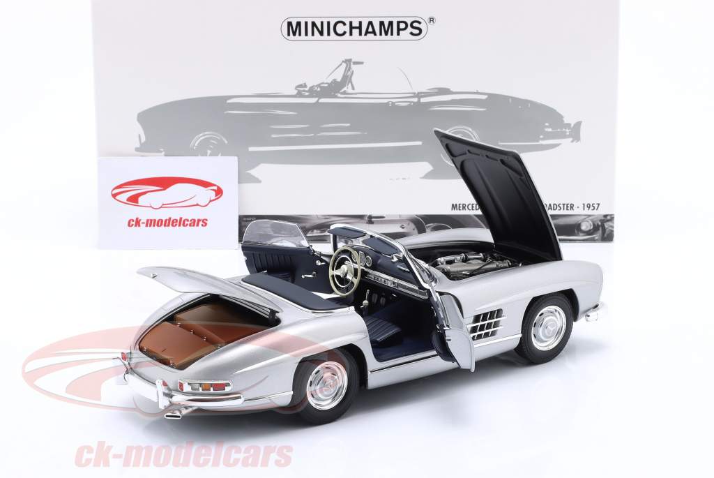 Minichamps 1/18 Mercedes 300 SL Roadster Argent 1957 Modèle Réduit Neuf