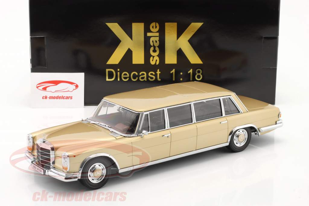 Mercedes-Benz 600 Pullman LWB (W100) Anno di costruzione 1964 oro metallico 1:18 KK-Scale