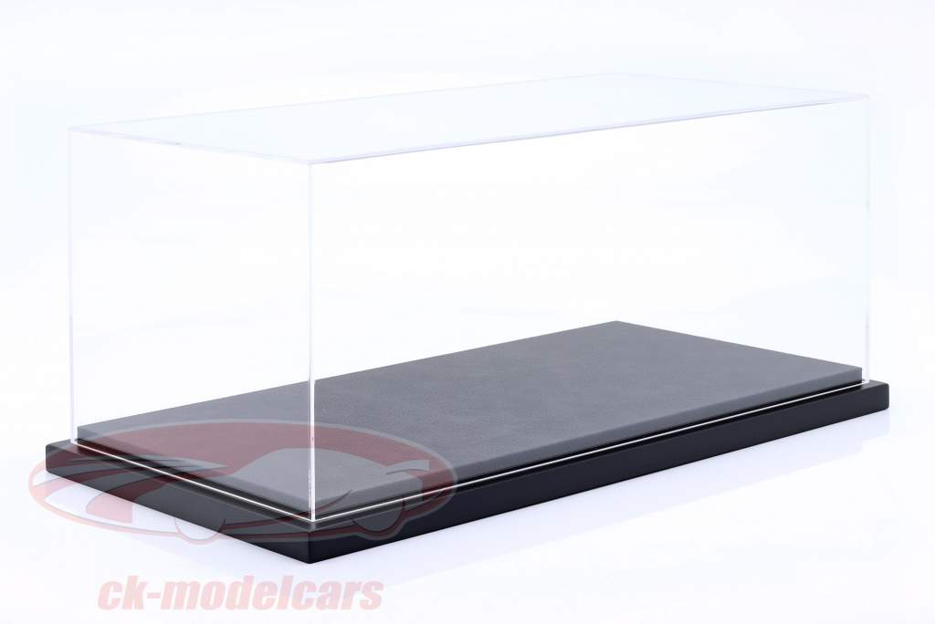 Luxus Acryl-Vitrine mit Kunstleder auf MDF-Bodenplatte schwarz 1:12 Jewel Cases