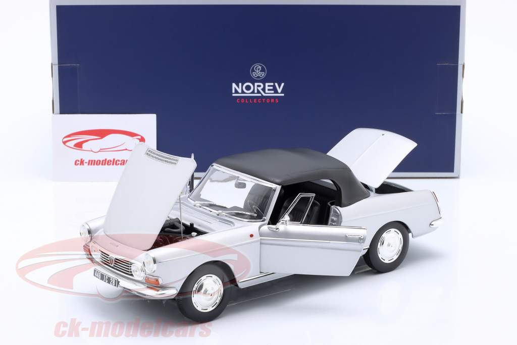 Peugeot 404 Cabriolet year 1967 silver metallic 1:18 Norev