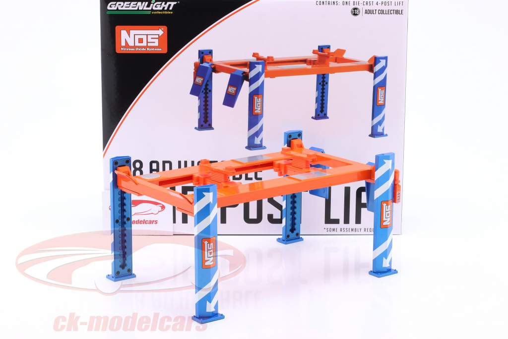 Adjustable four-post lift NOS blue / orange 1:18 Greenlight