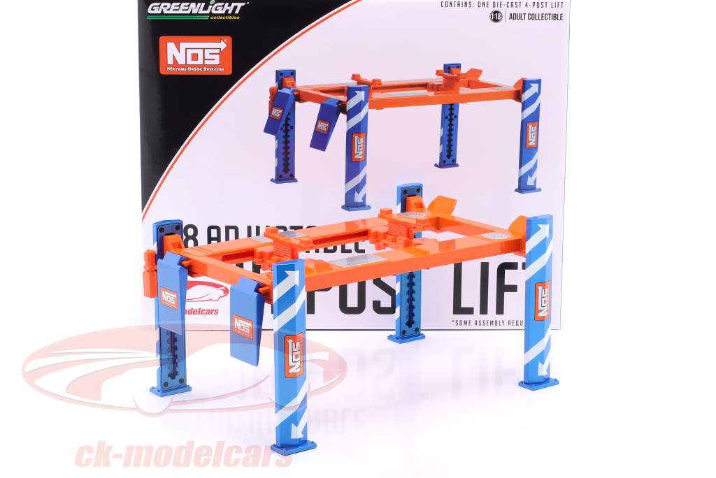 Adjustable four-post lift NOS blue / orange 1:18 Greenlight