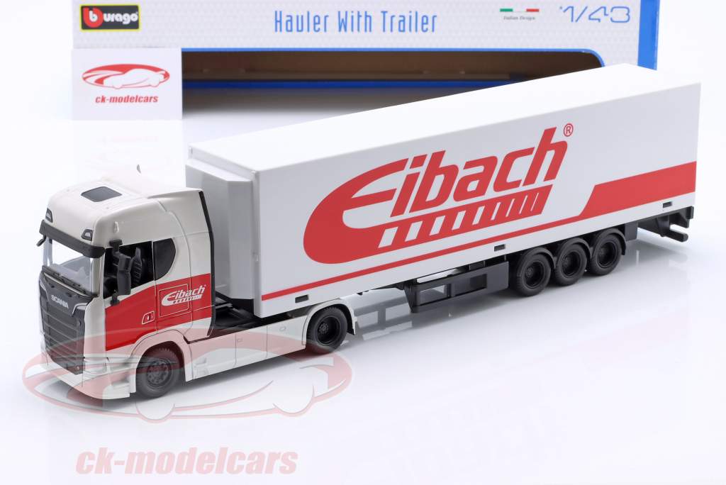 Scania Sattelzug mit Auflieger "Eibach" weiß / rot 1:43 Bburago