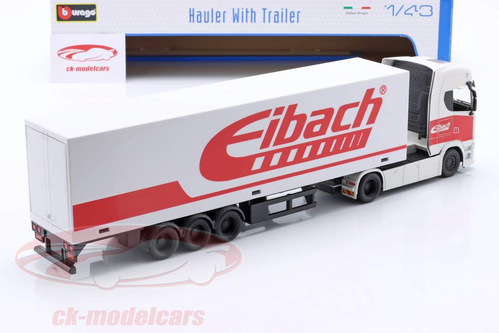 Bburago 1:43 Scania Semi-trailer truck with semi-trailer Eibach white /  red 18-31468 model car 18-31468 4893993314683