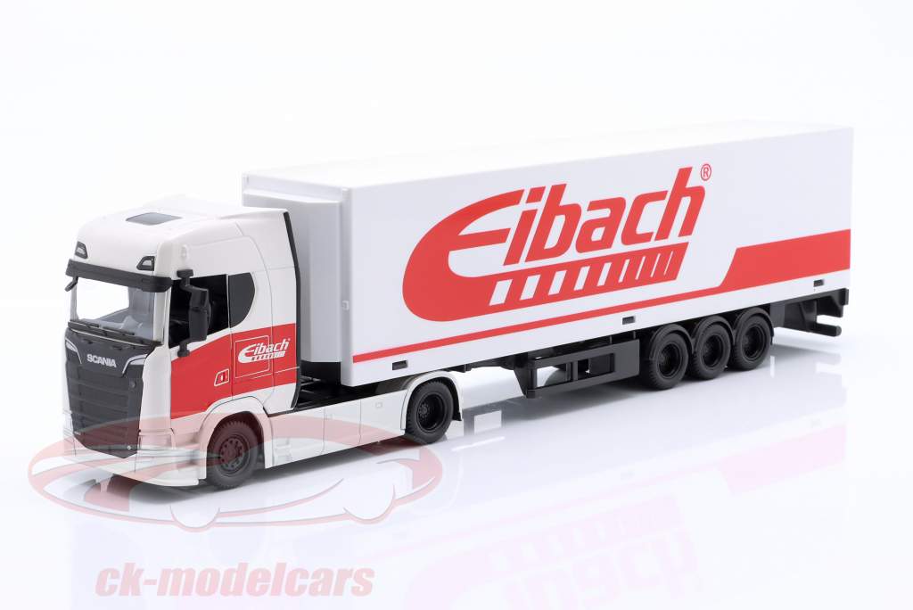 Scania Caminhão semirreboque com semi-reboque "Eibach" branco / vermelho 1:43 Bburago