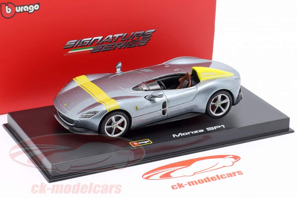 Ferrari Monza SP1 Anno di costruzione 2019 grigio argento metallico / giallo 1:43 Bburago Signature