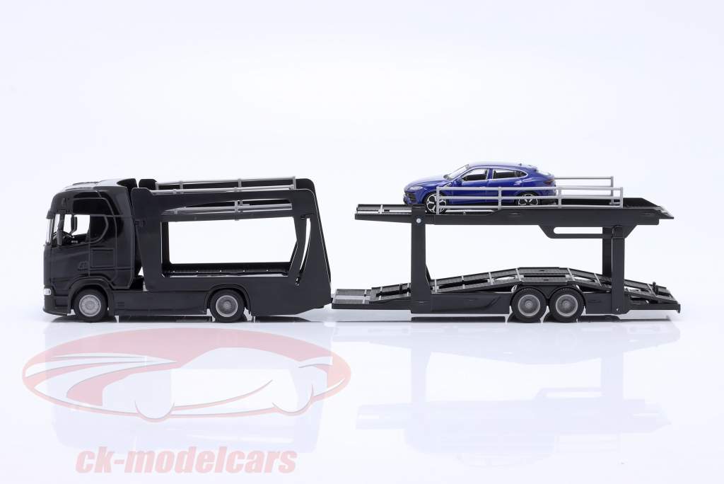 Scania S730 汽车运输车 黑色的 和 Lamborghini 蓝色的 金属的 1:43 Bburago