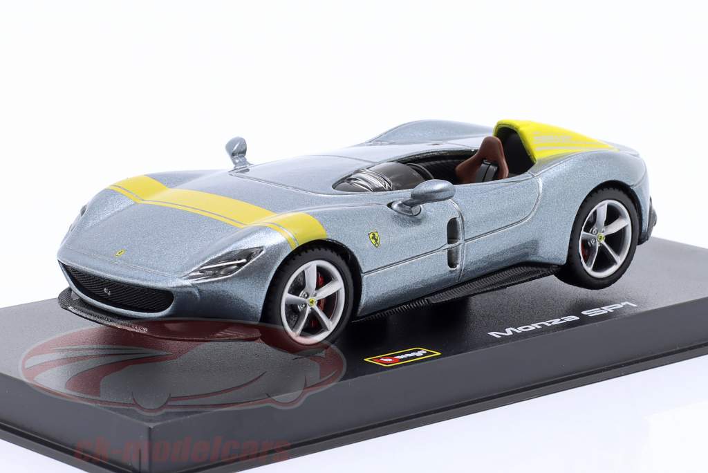 Ferrari Monza SP1 Anno di costruzione 2019 grigio argento metallico / giallo 1:43 Bburago Signature