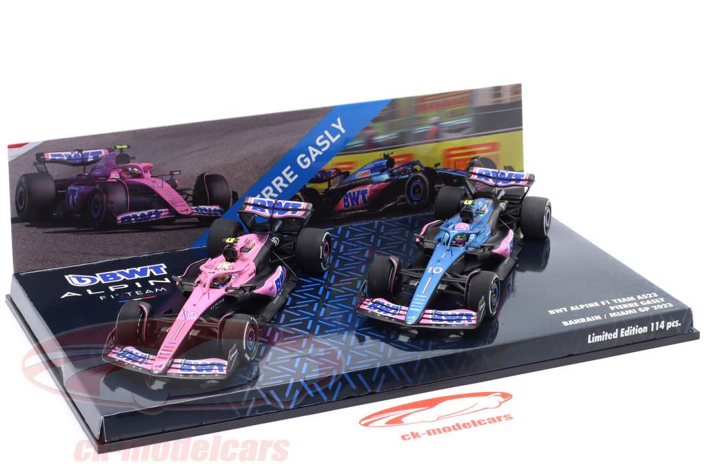2-Car Set Pierre Gasly #10 Bahréin & miami GP fórmula 1 2023 1:43 Minichamps