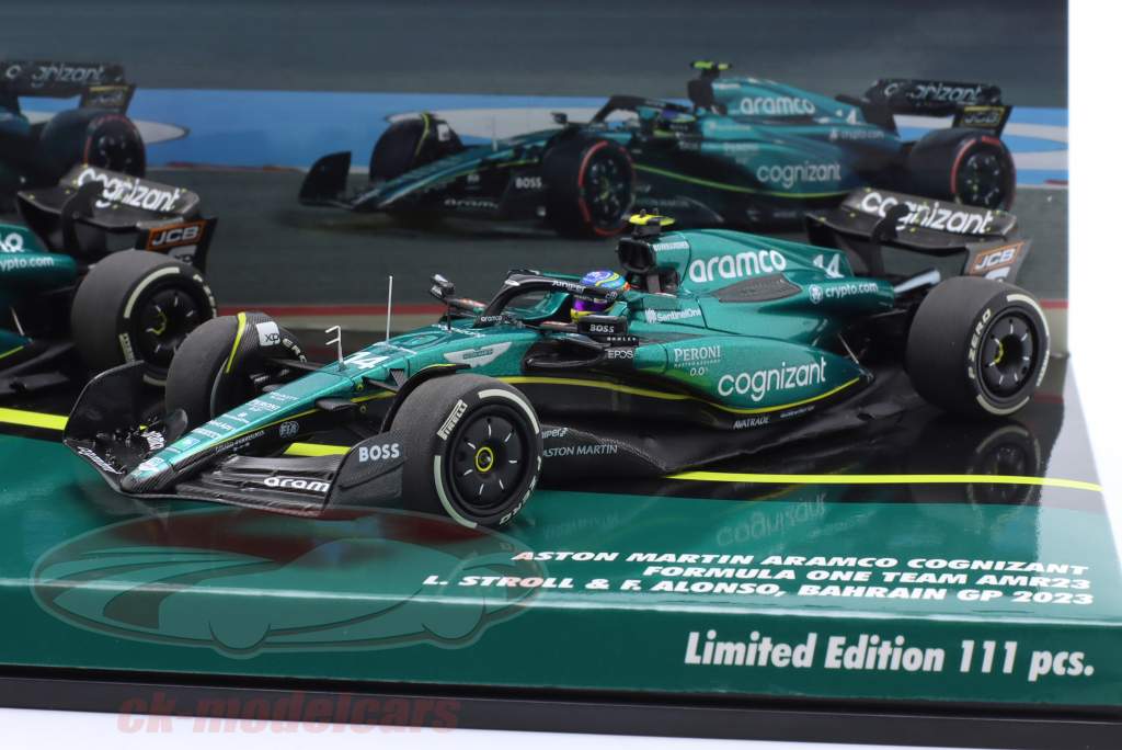 2-Car Set Alonso #14 & Stroll #18 Bahréin GP fórmula 1 2023 1:43 Minichamps