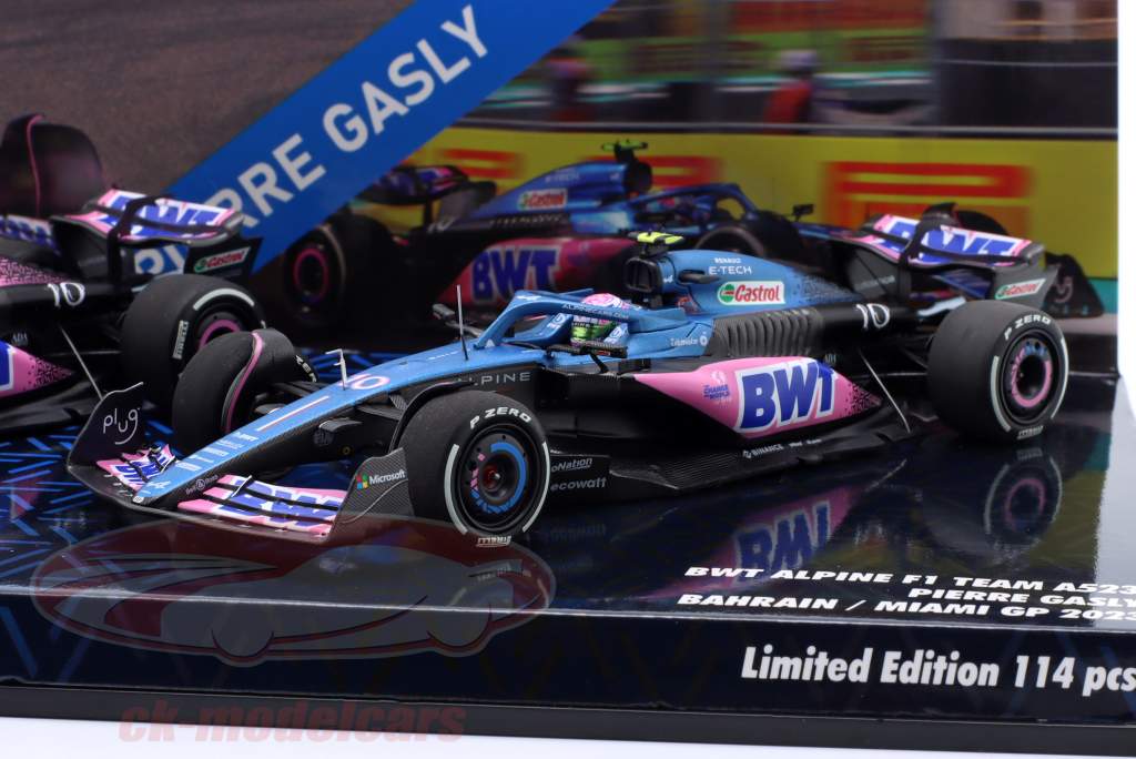 2-Car Set Pierre Gasly #10 Bahrain & Miami GP formel 1 2023 1:43 Minichamps