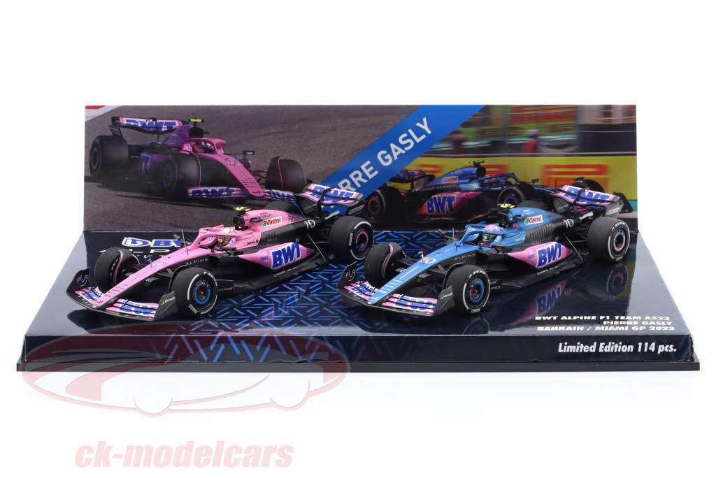 2-Car Set Pierre Gasly #10 Bahrain & Miami GP formel 1 2023 1:43 Minichamps