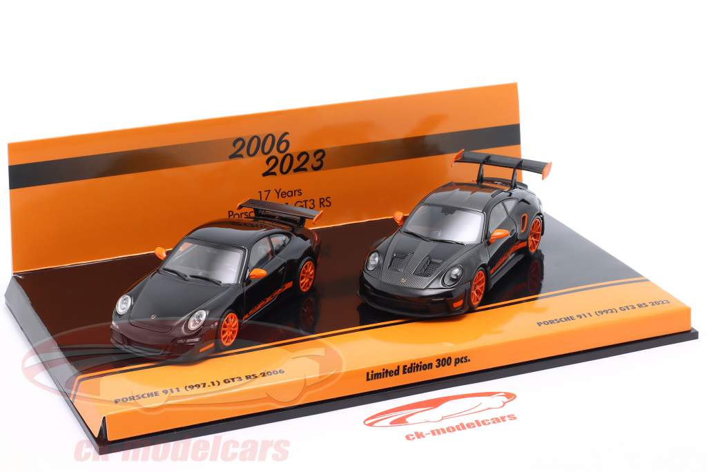 2-Car Set 17 Flere år Porsche 911 GT3 RS: 997.1 (2006) & 992 (2023) 1:43 Minichamps