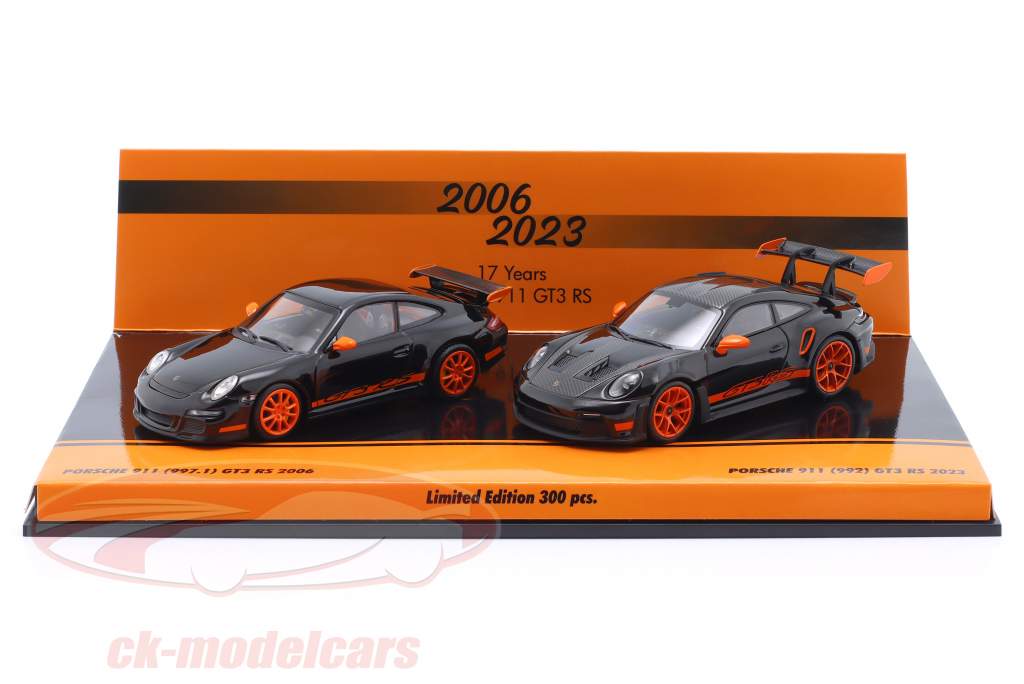 2-Car Set 17 Anni Porsche 911 GT3 RS: 997.1 (2006) & 992 (2023) 1:43 Minichamps