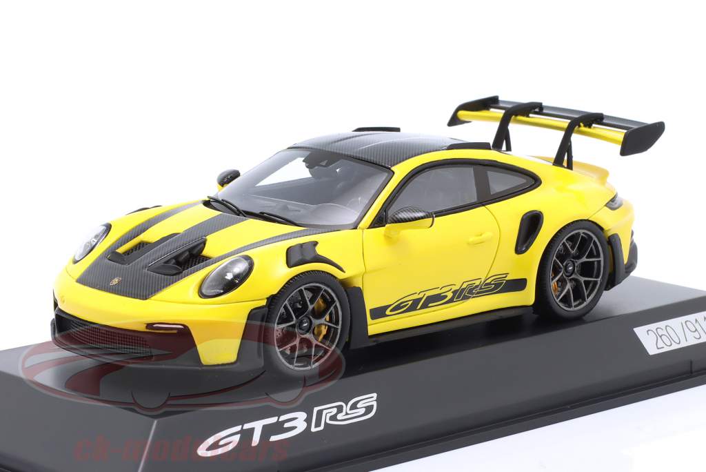 Porsche 911 (992) GT3 RS Pacote Weissach 2023 racing amarelo 1:43 Spark