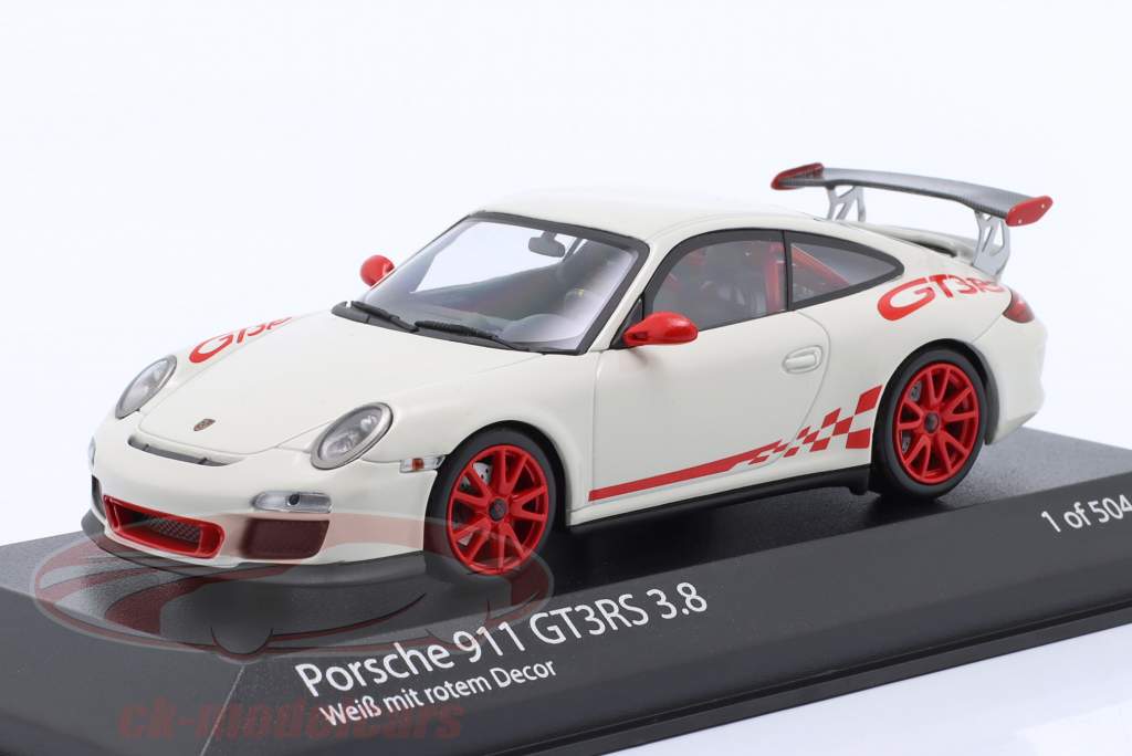 Porsche 911 (997.II) GT3 RS 3.8 Año de construcción 2009 blanco con rojo decoración 1:43 Minichamps